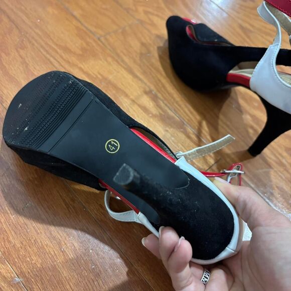 BOUTIQUE Red White Black Open Toe Sz 41 Formal Work Women's Heels Shoes Footwear - Picture 4 of 5